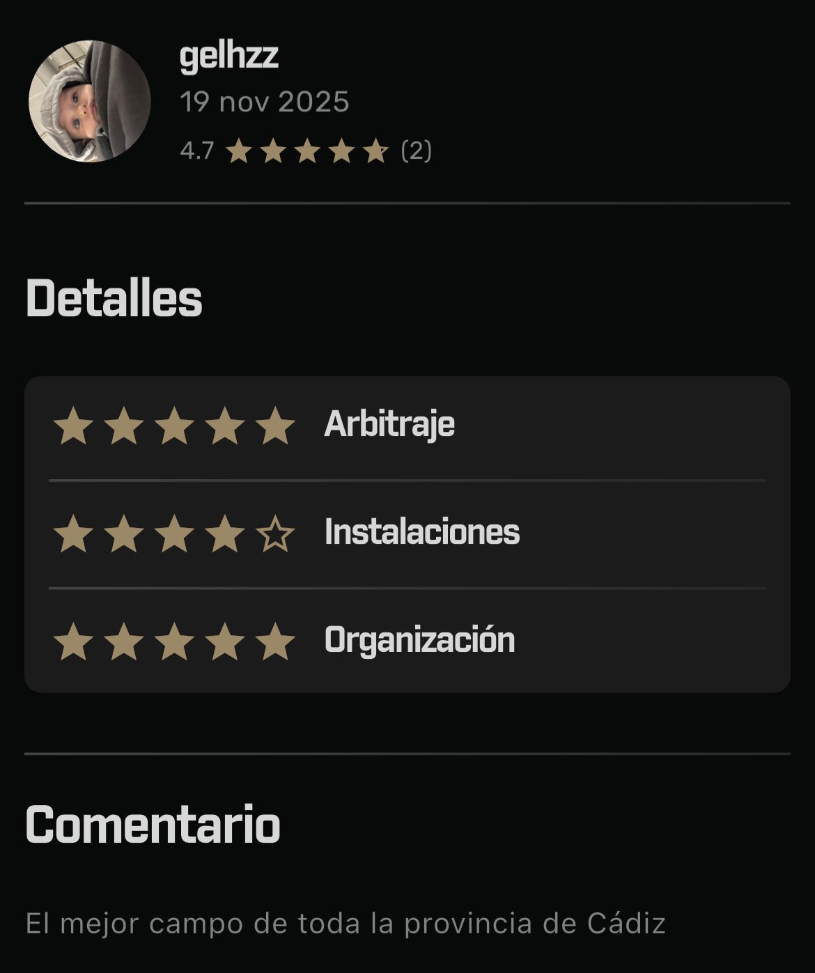 Avaliação de um campo de airsoft na Plairsoft com a nota de cada categoria