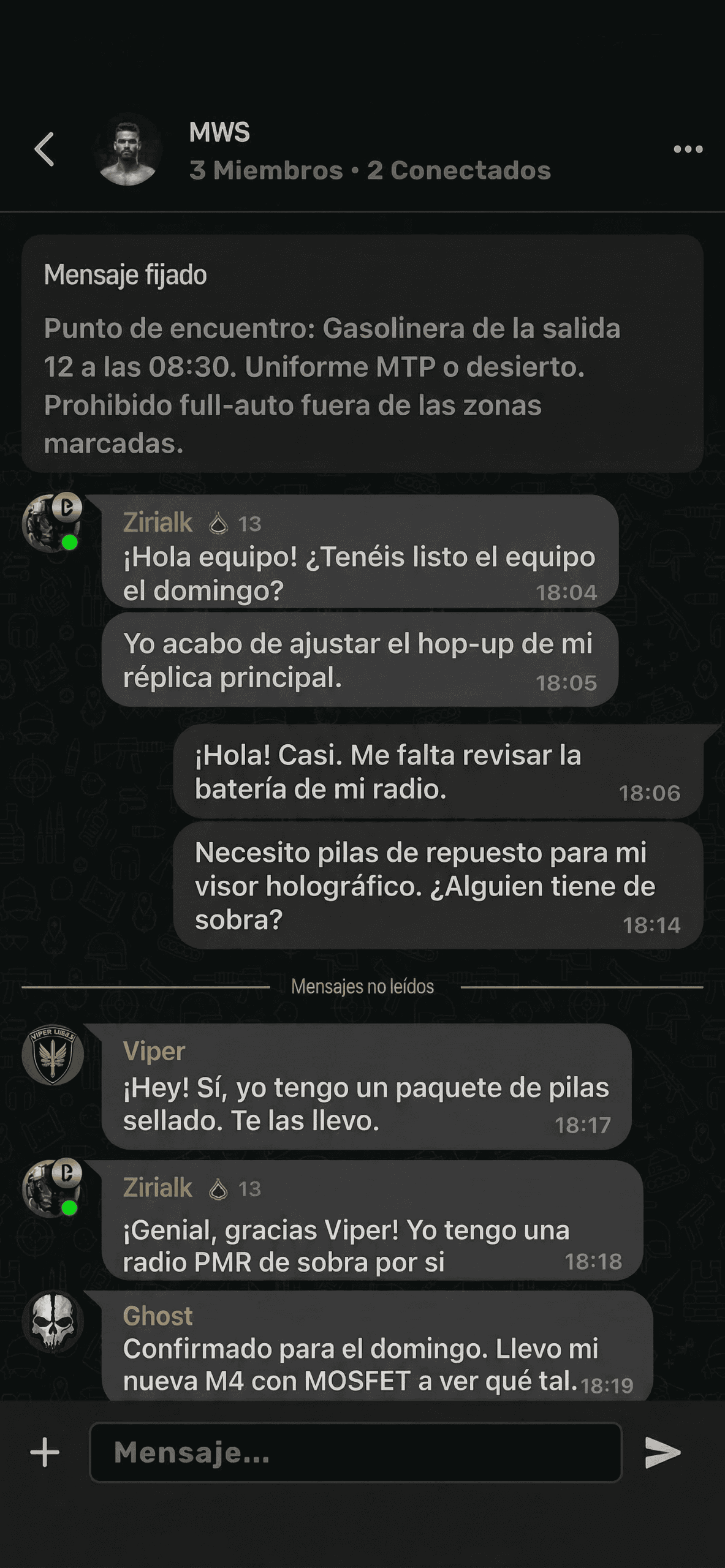 Chat da Plairsoft a mostrar o contador de mensagens por ler