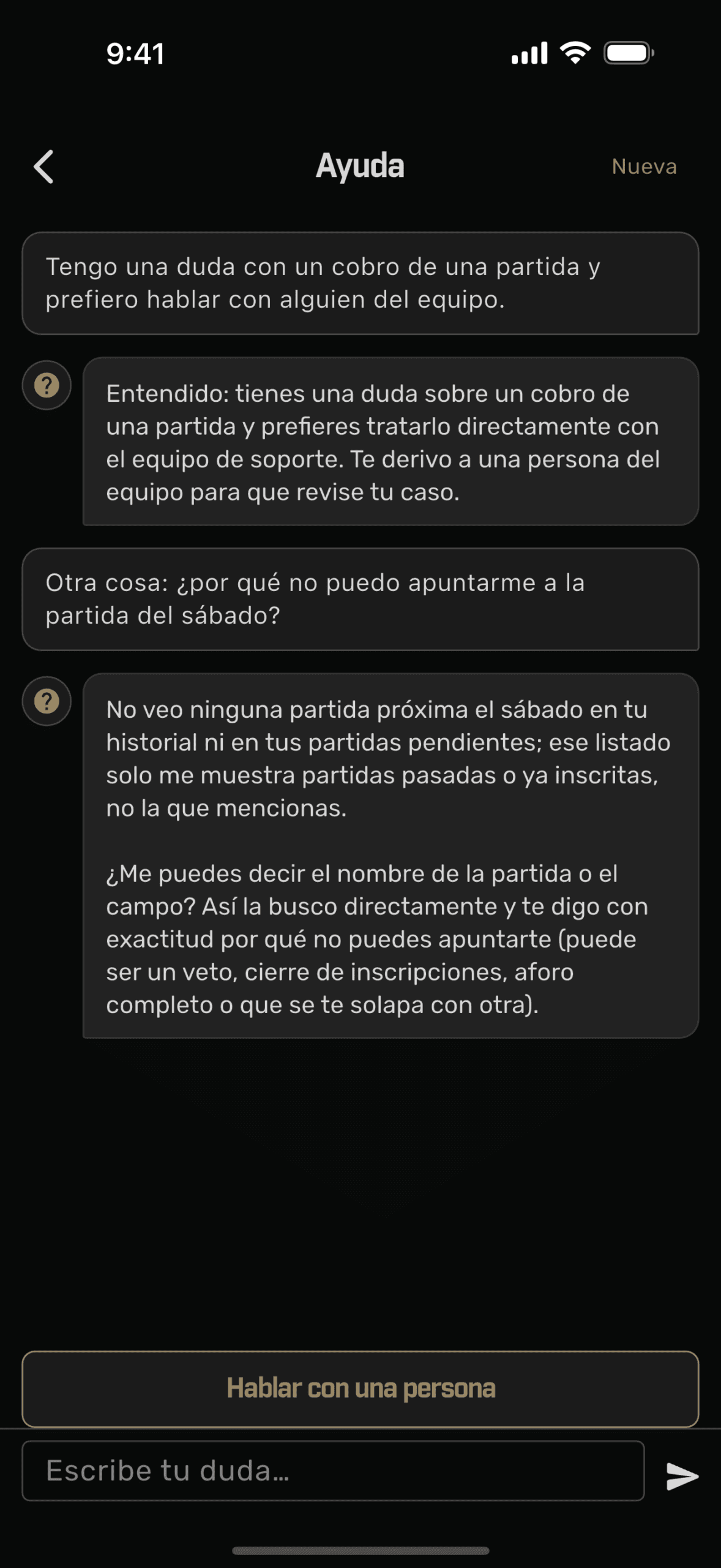Conversa com o assistente da Plairsoft e o botão para falar com uma pessoa